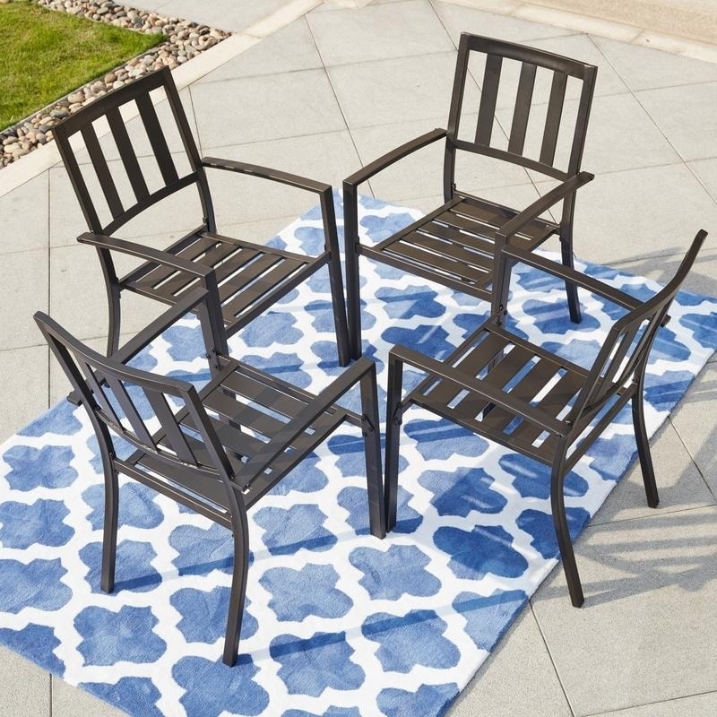 Iwicker Patio Steel Dining Arm Chairs Set of 4